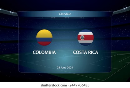 Colombia vs Costa Rica. America football tournament 2024, Soccer scoreboard broadcast graphic template