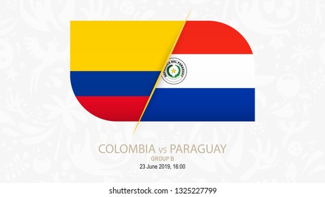 Colombia vs Paraguay, Football competition on gray soccer background.