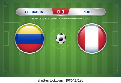 Colombia/Peru-Anzeigetafel für Sportfußball-Südamerikas Turnier 2021 und Fußball-Meisterschaft, Vektorgrafik