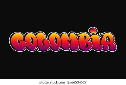 Colombia word trippy psychedelic graffiti style letters.Vector hand drawn doodle cartoon logo Colombia illustration. Funny cool trippy letters, fashion, graffiti style print for t-shirt, poster 
