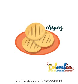 Colombian Arepas Plate. Colombian Food - Vector Illustration