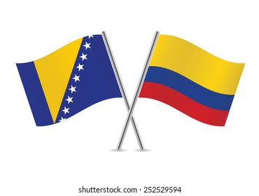 Colombian and Bosnia and Herzegovina flags. Vector illustration. 