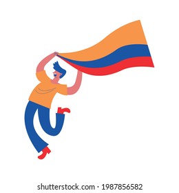 niño colombiano manifestante con bandera