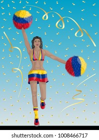 "Colombian Cheerleader of Colombia Fans"?� Cheerleader girl, confetti papers and background are in different layers.