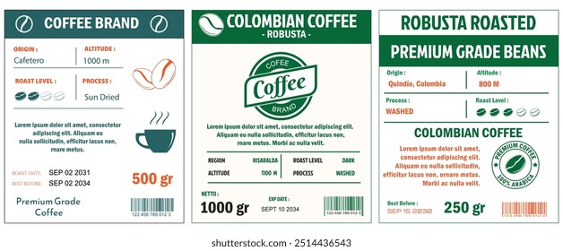 Colombian Coffee Labels template simple flat style in cmyk mode with two tone color.