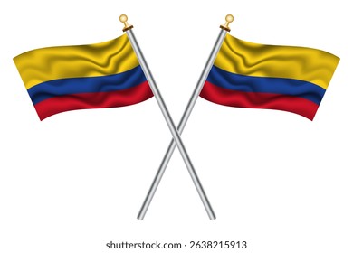 Colombian crossed flags isolated on a transparent or white background, vector illustration. Two crossed national flags of Colombia.