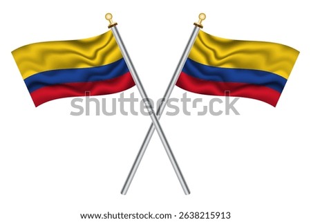 Colombian crossed flags isolated on a transparent or white background, vector illustration. Two crossed national flags of Colombia.