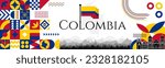 Colombian Declaration of Independence Day abstract banner design with flag and map. Flag color theme geometric pattern retro modern Illustration design. Yellow, Blue and red flag color template.