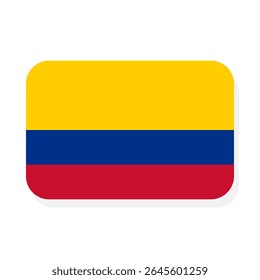 Bandeira colombiana com proporção 2 por 3 e cantos arredondados. Bandeira nacional da Colômbia com a sombra embaixo