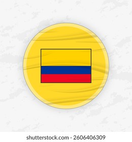 Colombian Flag in a Circular Emblem Design, Abstract Round Sticker Illustration. This high-quality vector graphic is perfect for use in patriotic designs, international events, sport competitions.