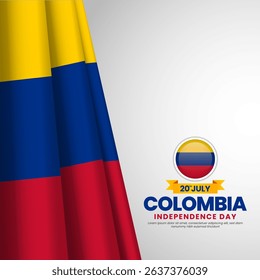 Colombian flag for colombia independence day square banner background with realistic flag