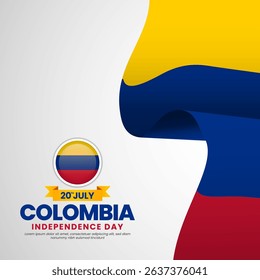 Colombian flag for colombia independence day square banner background with realistic flag