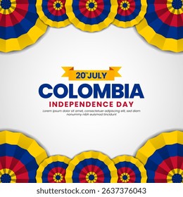 Colombian flag for colombia independence day square banner background with realistic flag