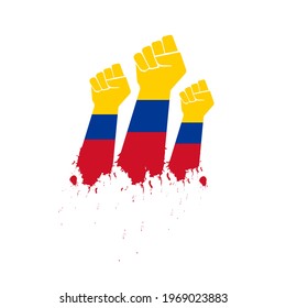 Colombian flag fist freedom, power concept. freedom. Protest, rebel, revolution vector illustration.