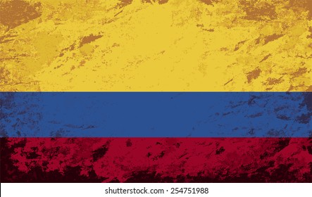 Colombian flag. Grunge background. Vector illustration