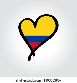 Colombian flag heart-shaped hand drawn logo. Vector illustration.