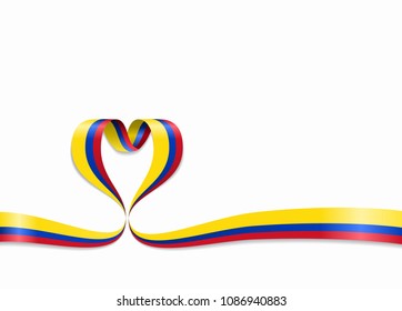 Colombian flag heart-shaped wavy ribbon. Vector illustration.