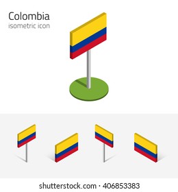 Colombian flag (Republic of Colombia), vector set of isometric flat icons, 3D style, different views. 100% editable design elements for banner, website, presentation, infographic, poster, map. Eps 10