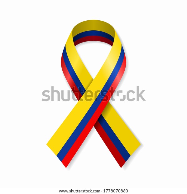 Colombian flag stripe ribbon on white\
background. Vector\
illustration.