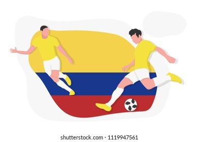 Colombian football team player kicking dribbling 2018 championship vector illustration soccer Colombia