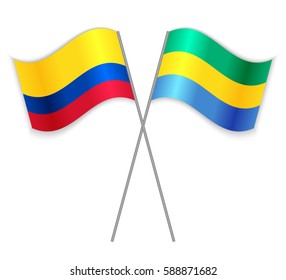 Colombian and Gabonese crossed flags. Colombia combined with Gabon isolated on white. Language learning, international business or travel concept.