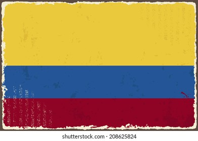 Colombian grunge flag. Vector illustration. Grunge effect can be cleaned easily.