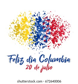 Colombian Independence Day greetings vector illustration for banners, backgrounds. Creative colombian national day poster. Feliz dia columbia 