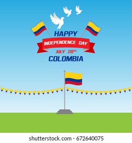 Colombian Independence Day greetings vector illustration for banners, backgrounds. Creative colombian national day poster. Feliz dia columbia 