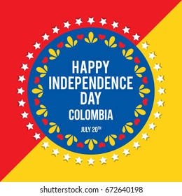 Colombian Independence Day greetings vector illustration for banners, backgrounds. Creative colombian national day poster. Feliz dia columbia 