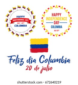 Colombian Independence Day greetings vector illustration for banners, backgrounds. Creative colombian national day poster. Feliz dia columbia 