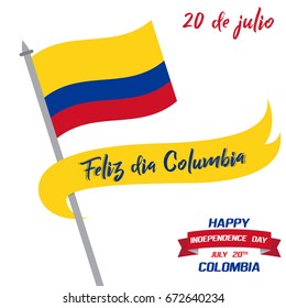 Colombian Independence Day greetings vector illustration for banners, backgrounds. Creative colombian national day poster. Feliz dia columbia 