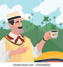 colombian man with coffee in the camp