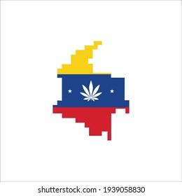 Colombian map with colombian flag color and replace the star with cannabis leaf