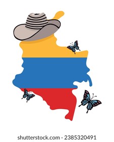 colombian map with vueltiao hat vector isolated