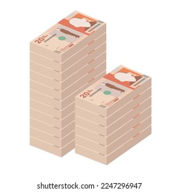 Colombian Peso Vector Illustration. Colombia, Venezuela money set bundle banknotes. Paper money 20 COP. Flat style. Isolated on white background. Simple minimal design.