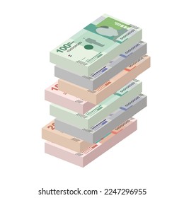 Colombian Peso Vector Illustration. Colombia, Venezuela money set bundle banknotes. Paper money 100, 50, 20, 10 COP. Flat style. Isolated on white background. Simple minimal design.
