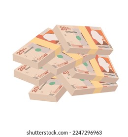 Colombian Peso Vector Illustration. Colombia, Venezuela money set bundle banknotes. Paper money 20 COP. Flat style. Isolated on white background. Simple minimal design.