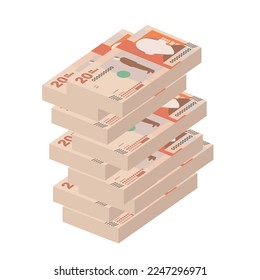 Colombian Peso Vector Illustration. Colombia, Venezuela money set bundle banknotes. Paper money 20 COP. Flat style. Isolated on white background. Simple minimal design.