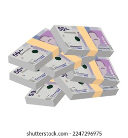 Colombian Peso Vector Illustration. Colombia, Venezuela money set bundle banknotes. Paper money 50 COP. Flat style. Isolated on white background. Simple minimal design.