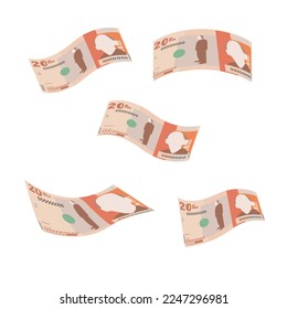 Colombian Peso Vector Illustration. Colombia, Venezuela money set bundle banknotes. Falling, flying money 20 COP. Flat style. Isolated on white background. Simple minimal design.