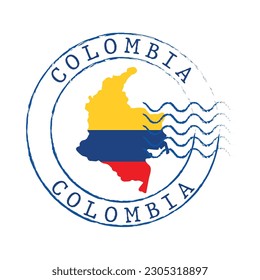 Sello postal colombiano con mapa aislado .vector ilustración