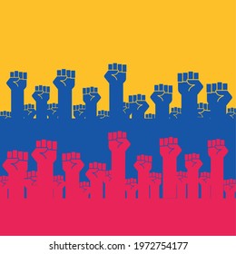 colombian protesters hands in flag