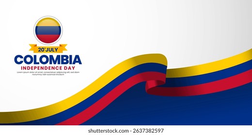 Colombian waving ribbon flag for colombia Independence day banner design