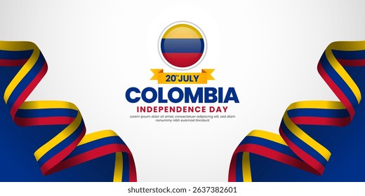 Colombian waving ribbon flag for colombia Independence day banner design