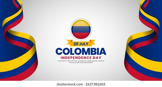 Colombian waving ribbon flag for colombia Independence day banner design