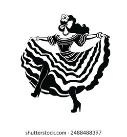 Colombian Woman Dancing Silhouette Vector Illustration Design