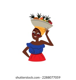 Colombian woman with a fruit basket vector, icon on a white background