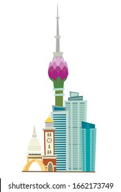 Colombo architecture vector illustration. Abstract famous buildings skyline asian megapolis. Sri Lanka's capital   architecture. Isolated icon on white background