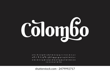 Colombo Elegant Fuente Mayúsculas Minúsculas y Número. Diseños de moda minimalistas con letras clásicas. Tipografía moderna sin serif Fuentes concepto decorativo vintage regular. Ilustración vectorial