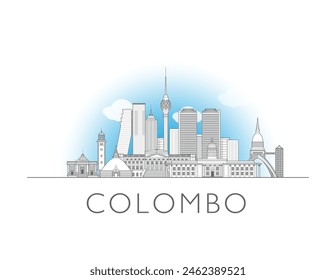 Colombo skyline cityscape illustration in black and white 